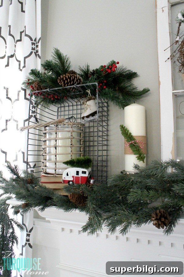 DIY Burlap Christmas Mantel and Our Baby Story 4 Simple Rustic (and a little glam) Christmas Mantel | TheTurquoiseHome.com