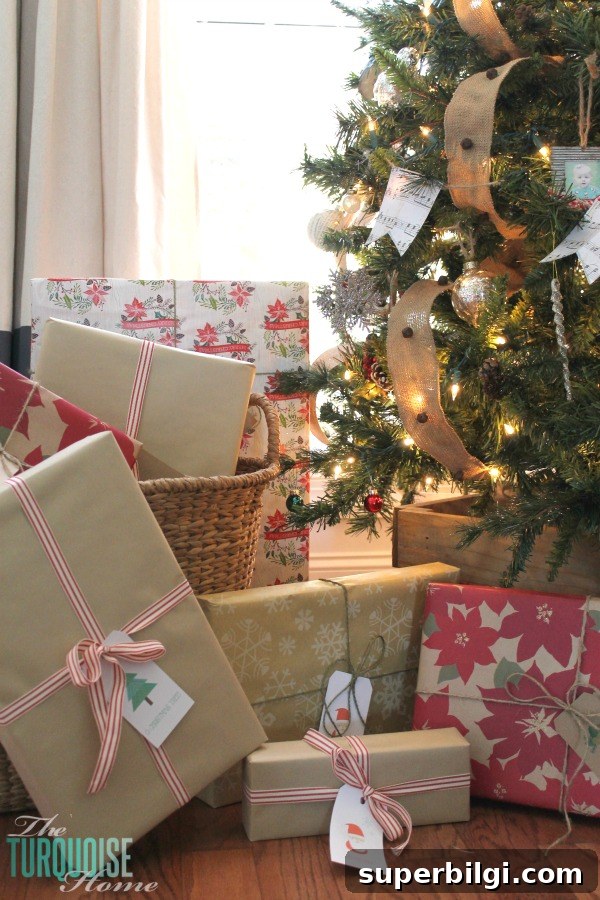 Rustic Glam Christmas Tree | Rustic Wrapped Christmas Gifts with Kraft Paper | TheTurquoiseHome.com
