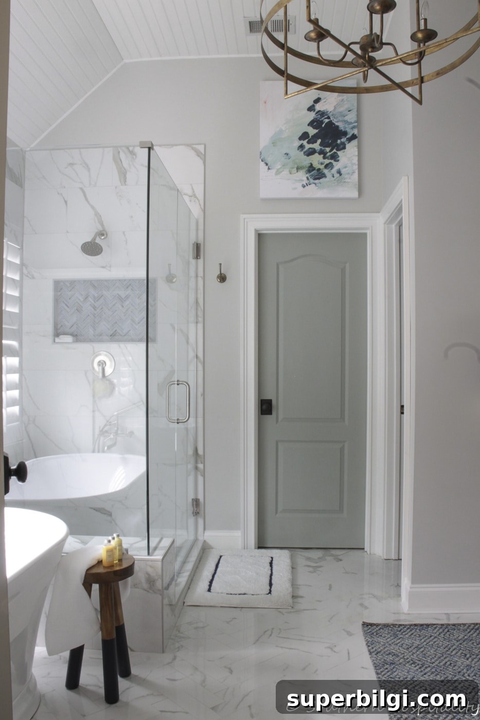 Master bathroom door painted oyster bay