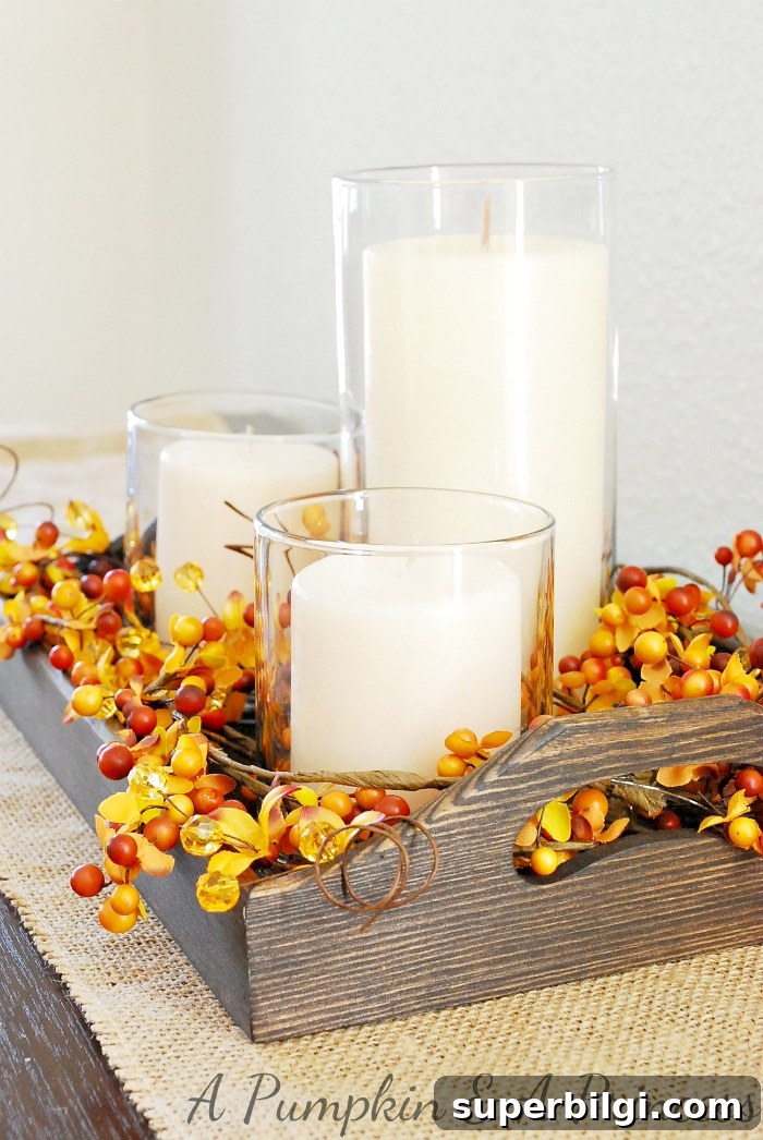 Stylish Fall Centerpiece Ideas for a Warm, Inviting Home 17 Tray decorated for fall with foliage and candles