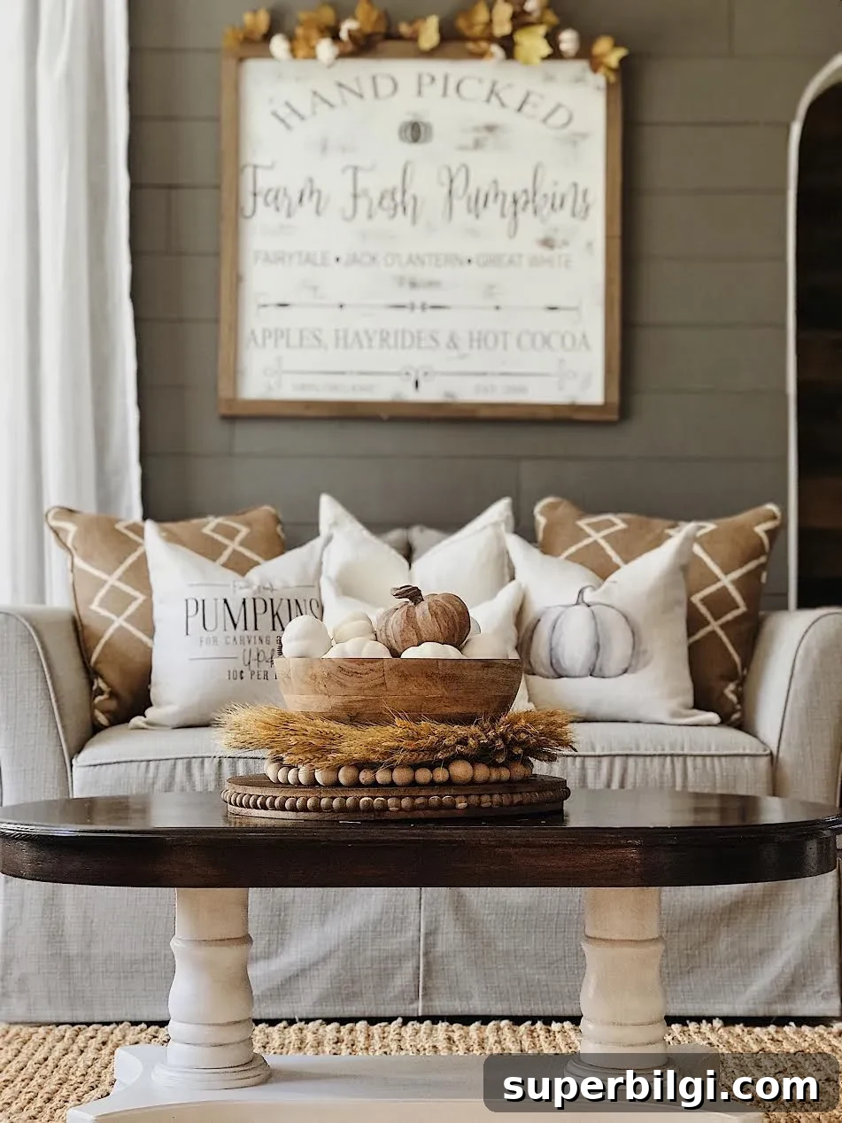Stylish Fall Centerpiece Ideas for a Warm, Inviting Home 4 fall centerpiece with pumpkins on a coffee table