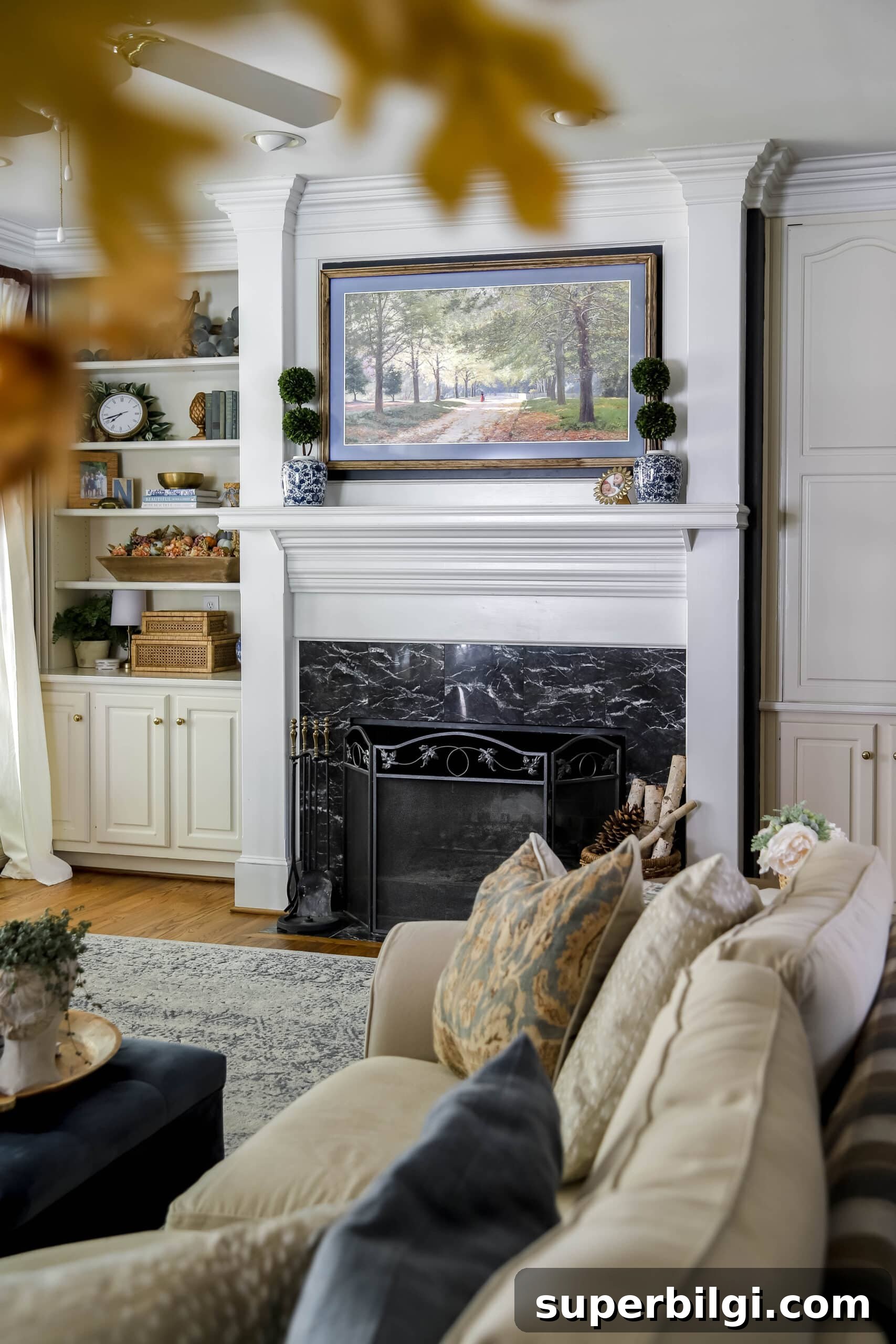 Fall Decorating Ideas to Create a Cozy Home 11 Autumn Frame TV art in a living room