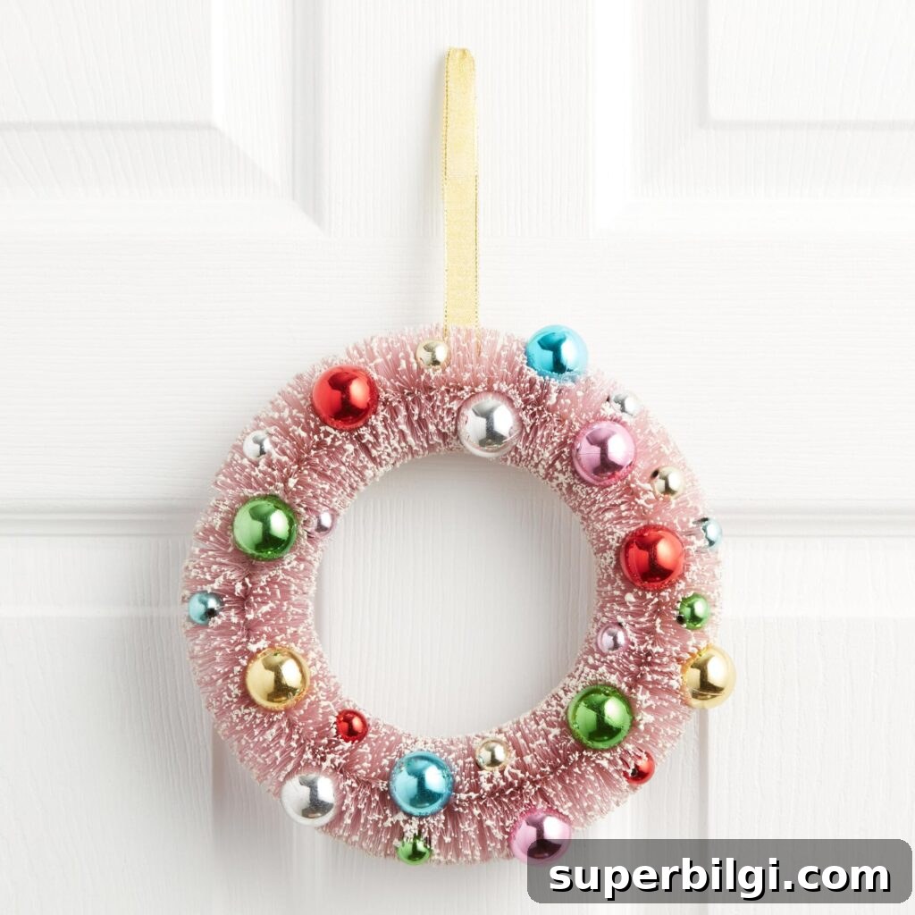 Creative Ways to Hang Wreaths on Kitchen Cabinets 7 pink bottlebrush wreath with ornaments