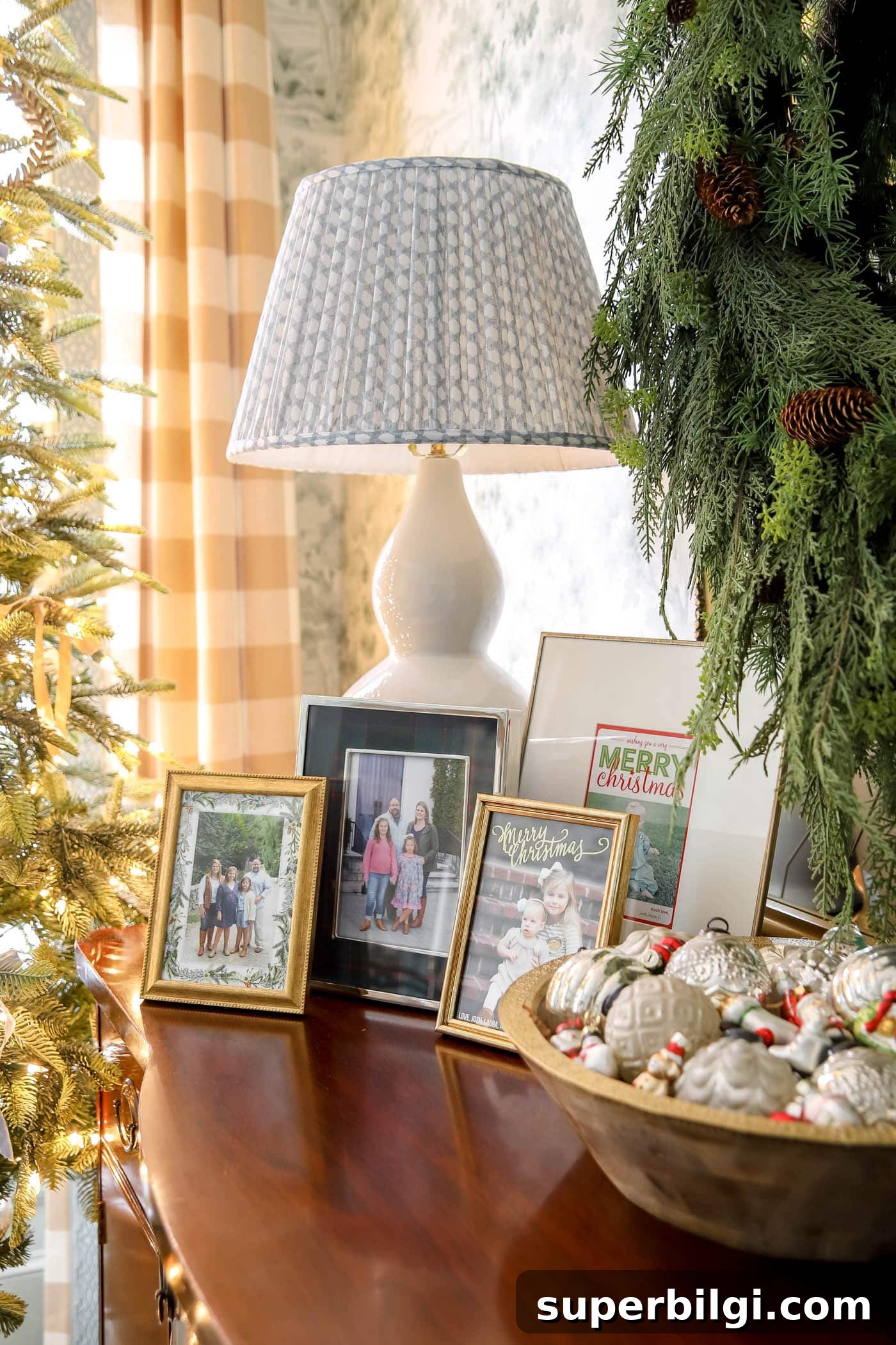 christmas cards displayed in frames