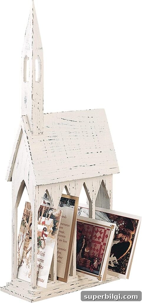 Rustic Wood Church Tabletop Card Holder