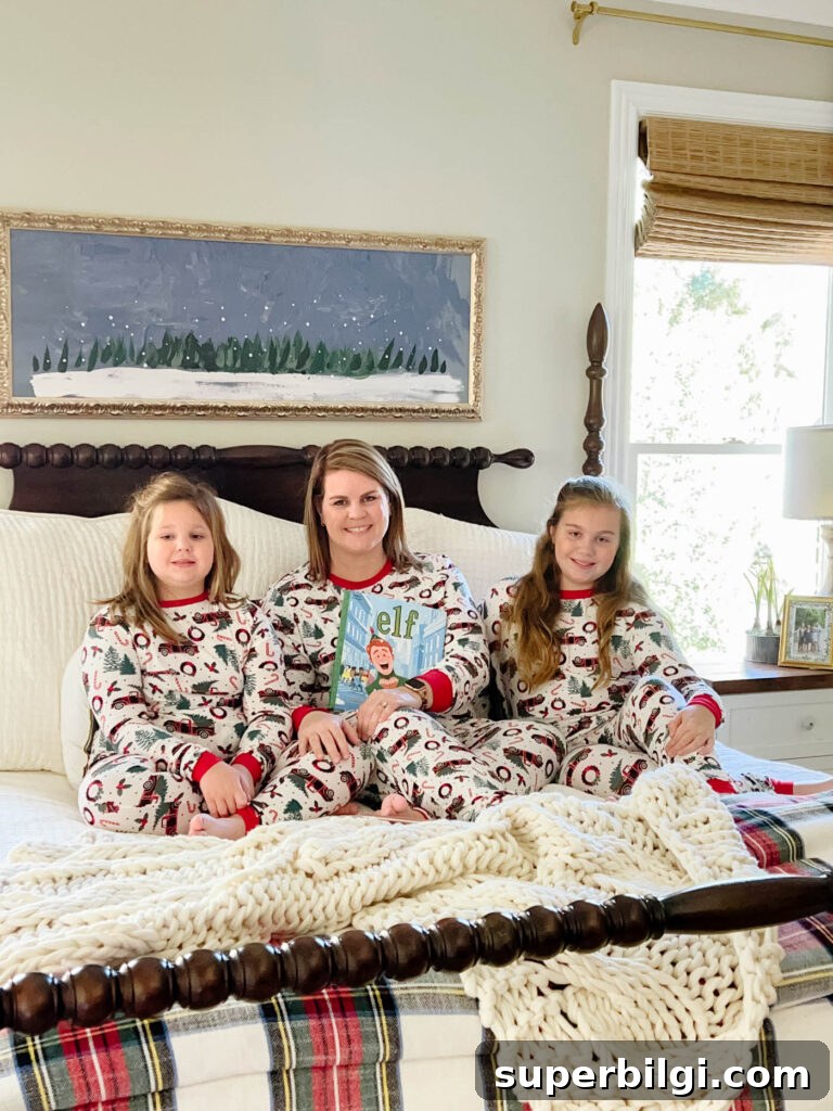 Family Christmas Bucket List: 21 Holiday Ideas 2 mom and daughters in christmas pjs on the bed