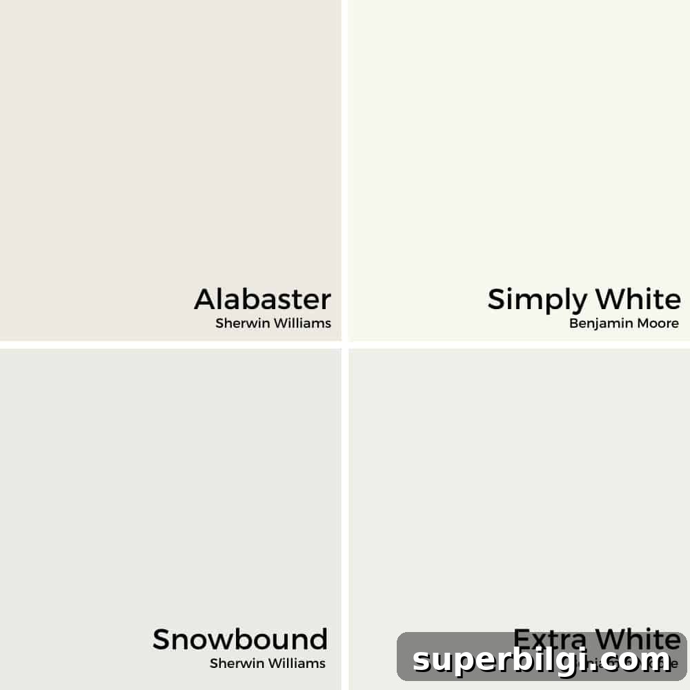 Sherwin-Williams Extra White SW 7006 Paint Color Guide 3 Snowbound vs. Alabaster Snowbound vs. Simply White Snowbound vs. Extra White