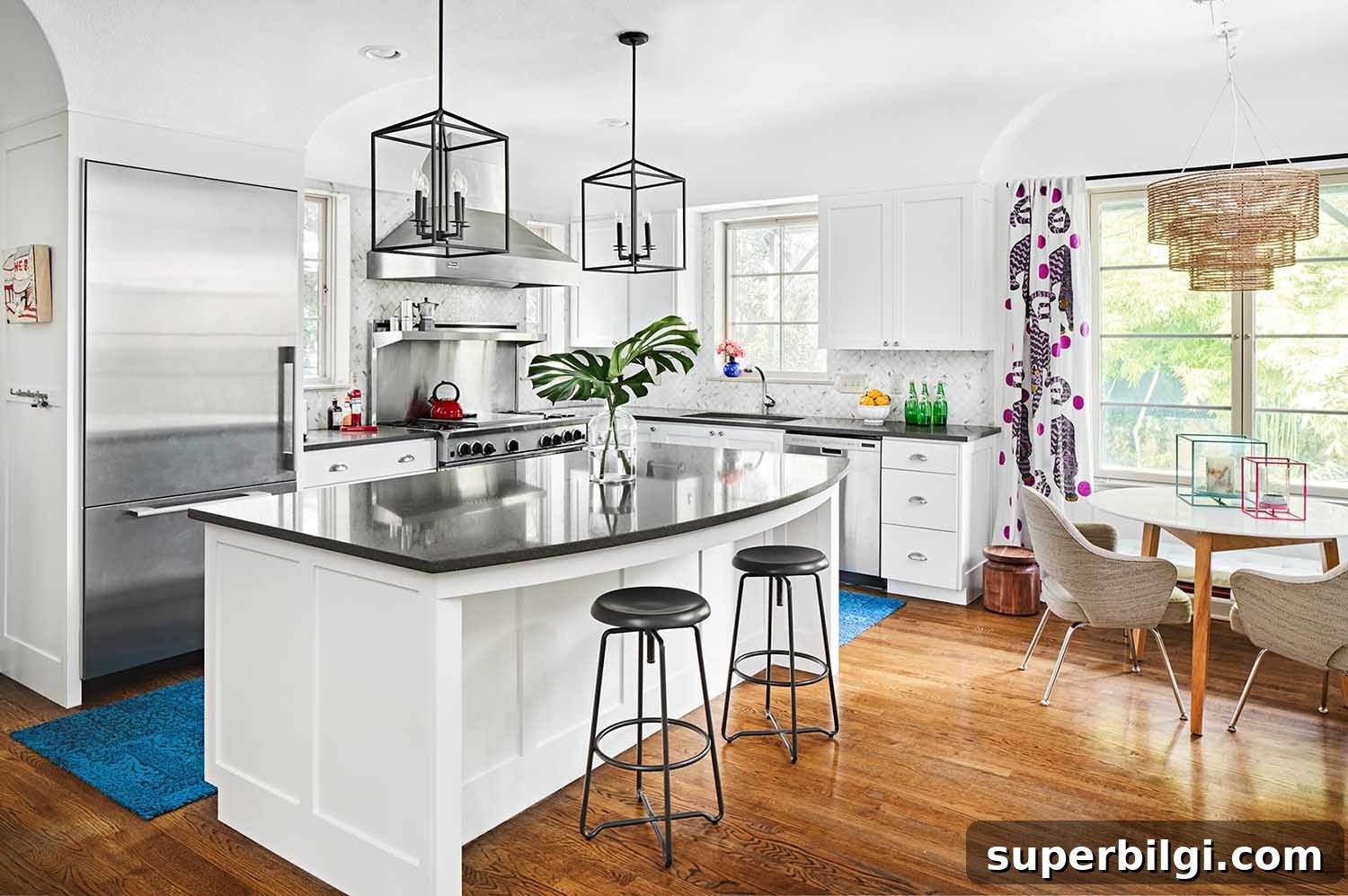 Sherwin-Williams Extra White SW 7006 Paint Color Guide 5 bright white kitchen with splashes of colorful accents