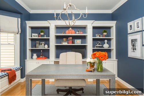 navy and white home office