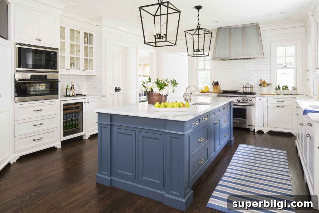 kitchen with navy cabinets