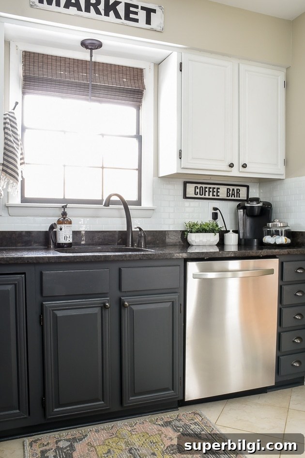 15 Neutral Paint Colors Trending in 2025 12 SW Iron Ore, Accessible Beige and basic white used as neutral paint colors in farmhouse style kitchen