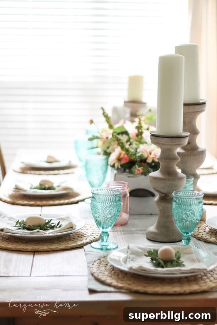 Fresh Spring Table Decor Ideas for Seasonal Entertaining 10 Simply perfect!! A simple Spring tablescape and entry way