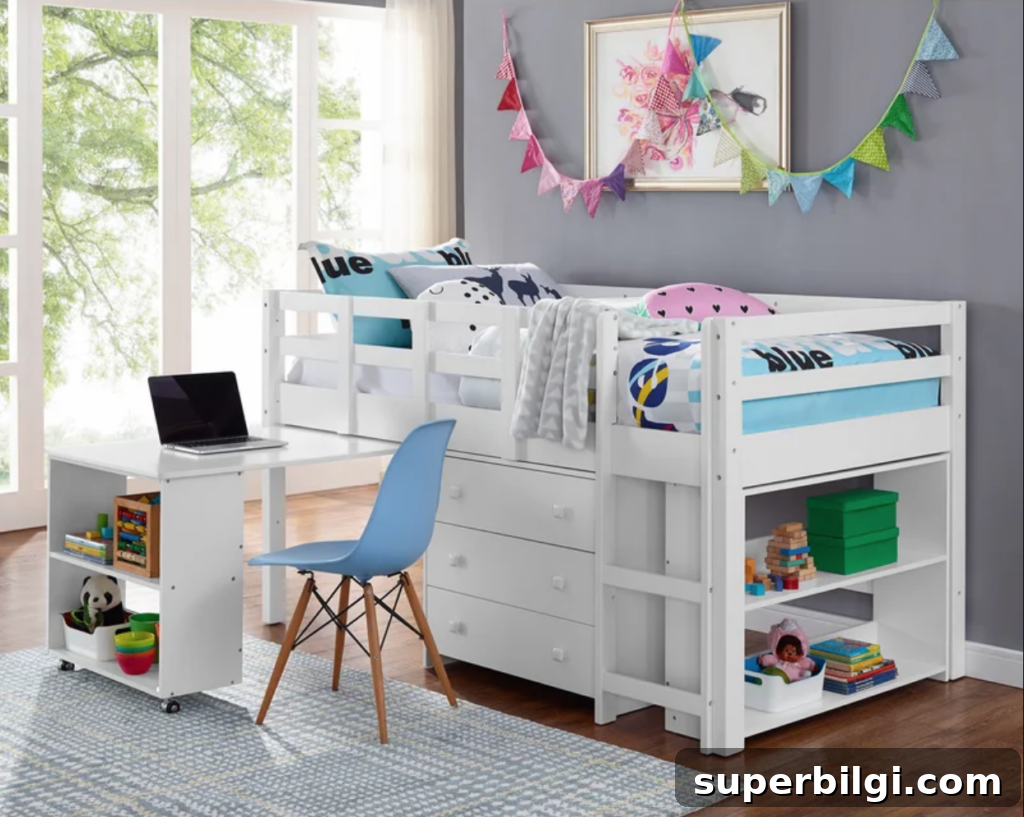 Space-Saving Loft Bed Ideas for Small Rooms 14 multi functional raised bed with storage and a desk