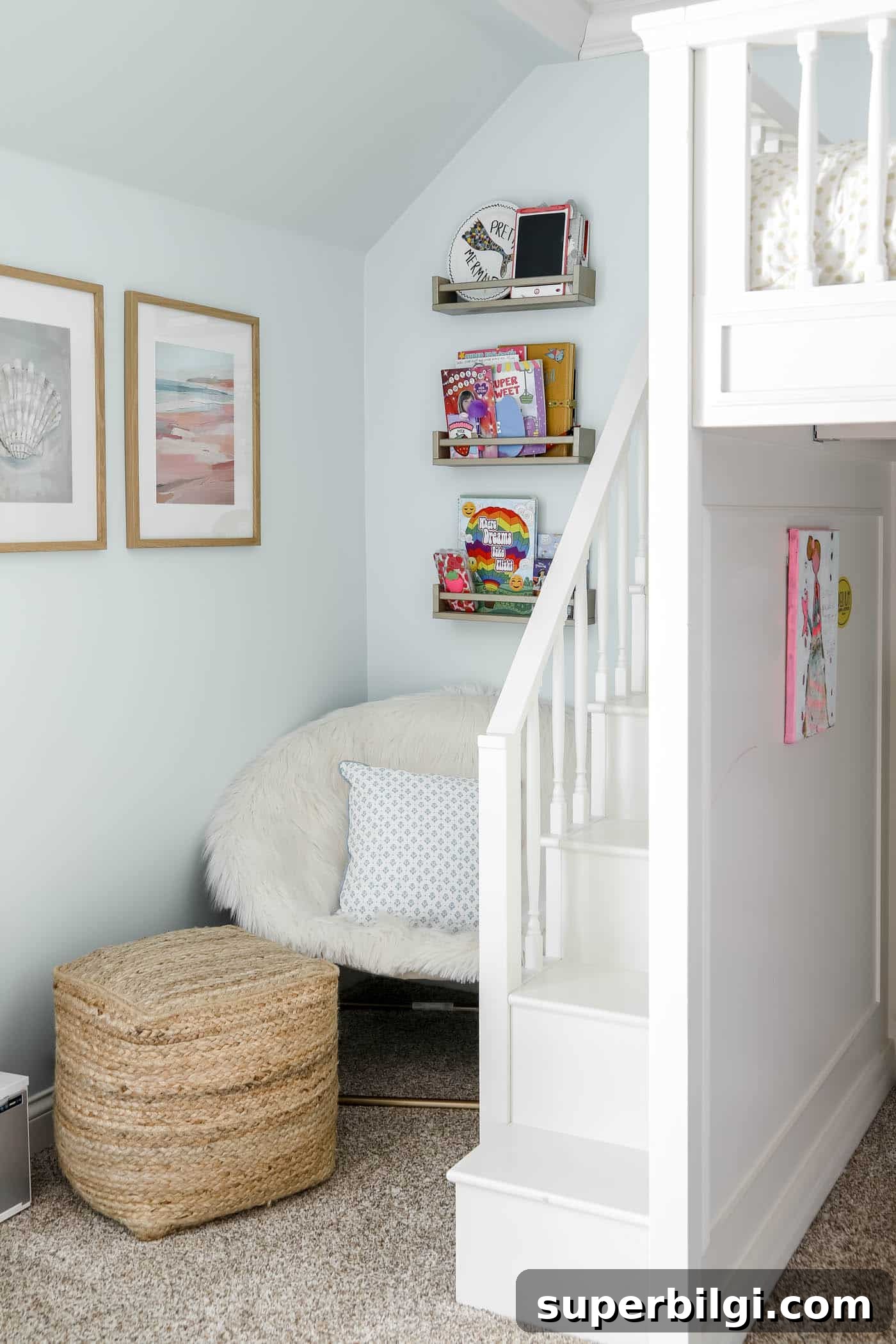 Space-Saving Loft Bed Ideas for Small Rooms 6 Corner beyond the loft bed in a girls room.
