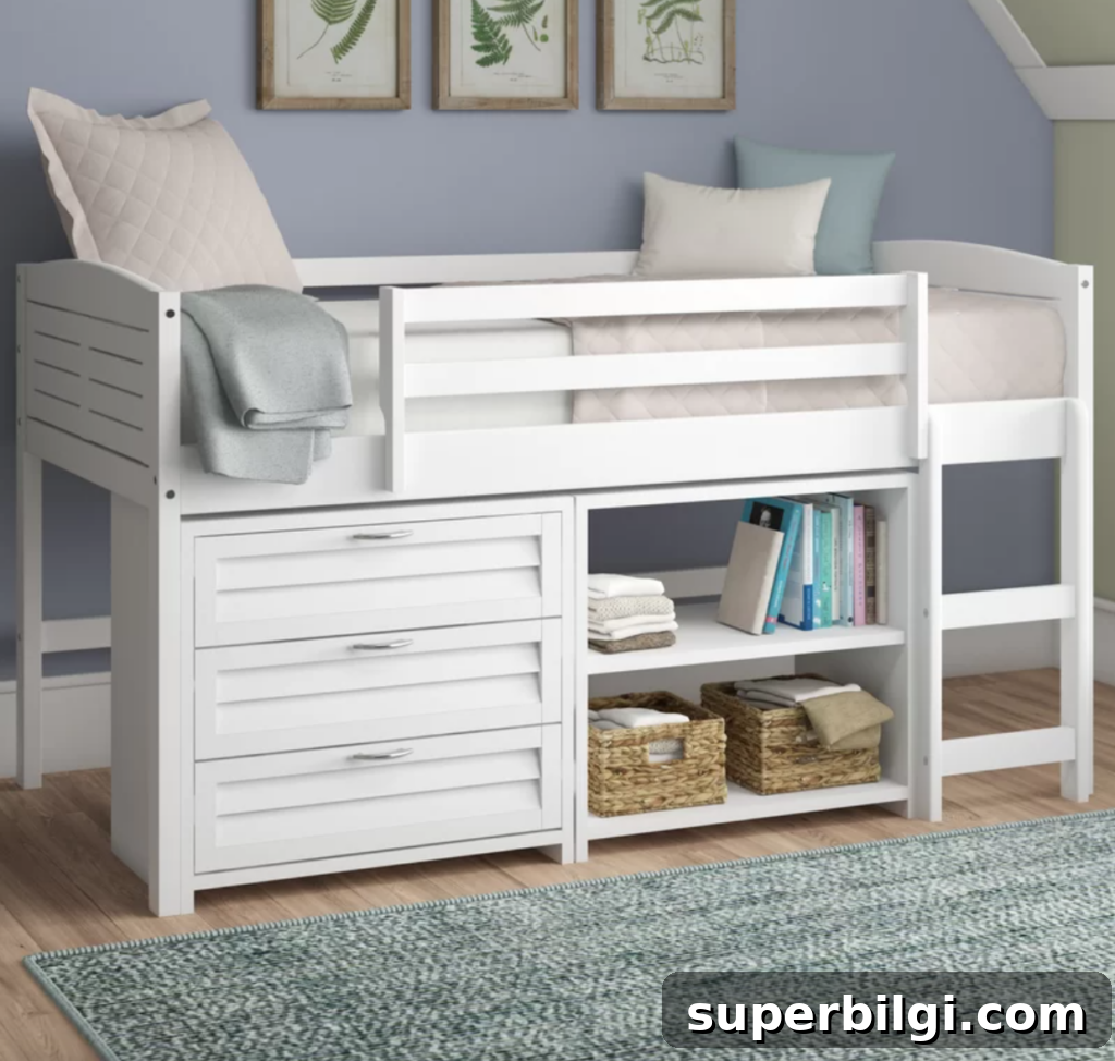 Space-Saving Loft Bed Ideas for Small Rooms 9 Twin raised bed with shelves and drawers for storage