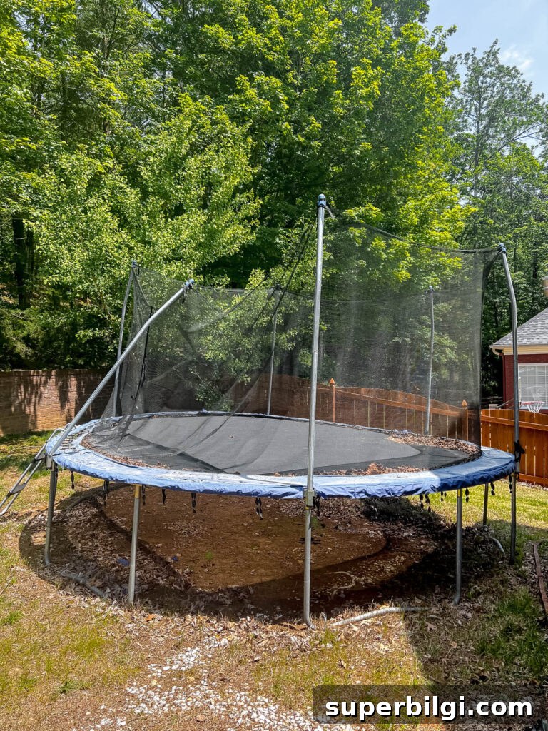 How to Build a Pea Gravel Fire Pit Area 3 run down trampoline