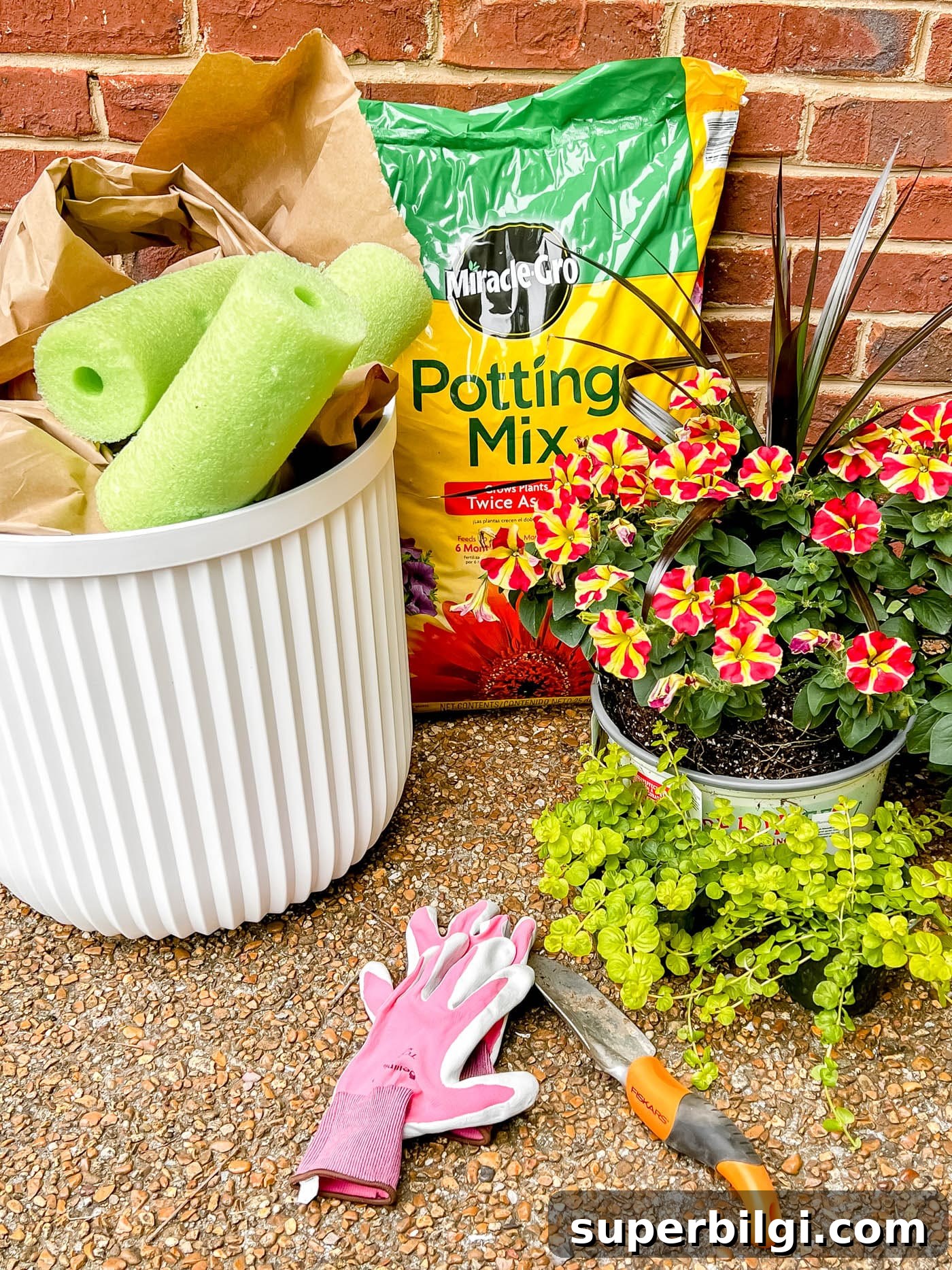 How to Plant Flowers in Pots, Planters and Containers 6 gather materials to plant flowers in a pot
