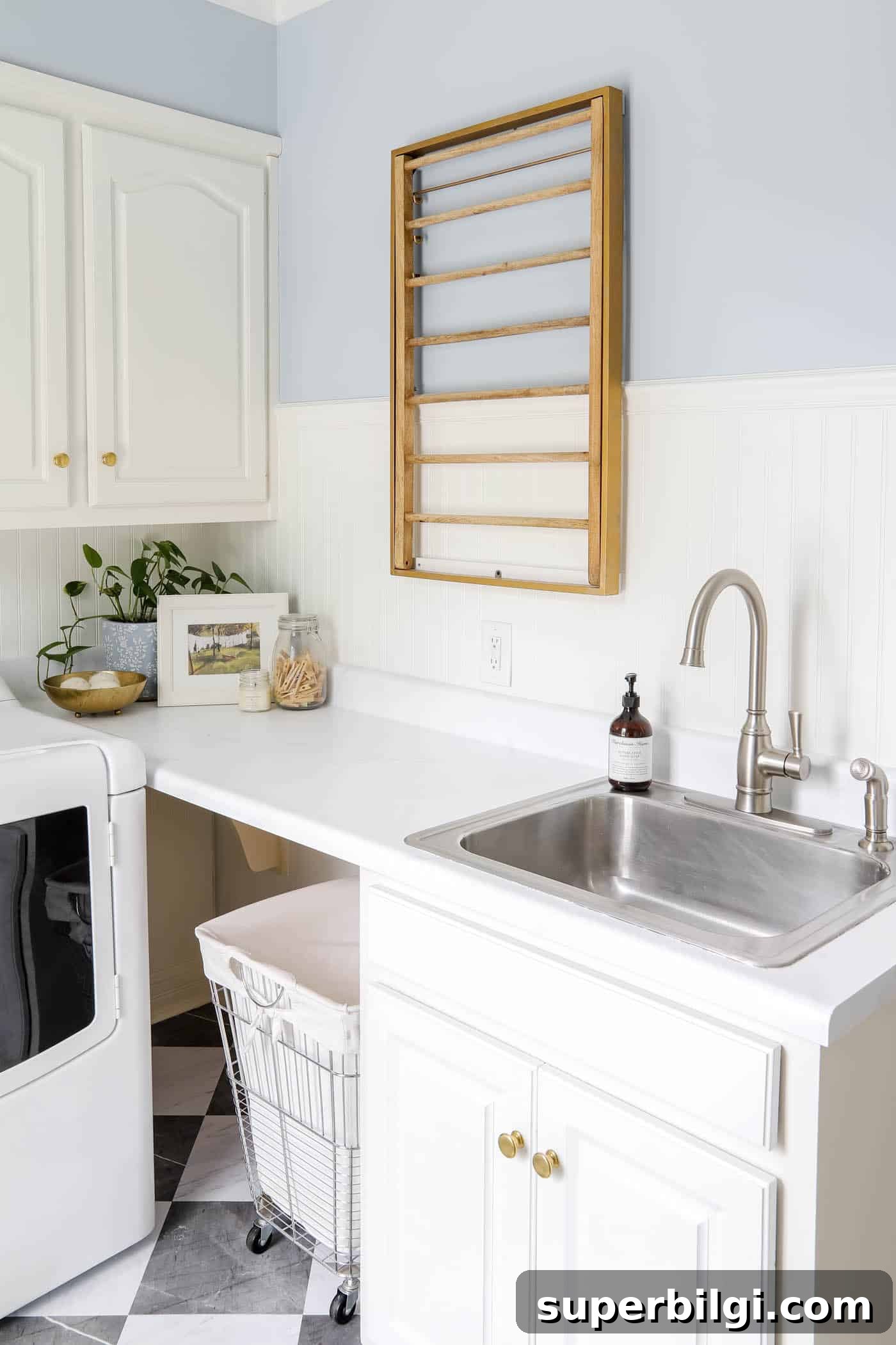 16 Budget Friendly Laundry Room Storage Ideas 18 painted marble countertops in laundry room