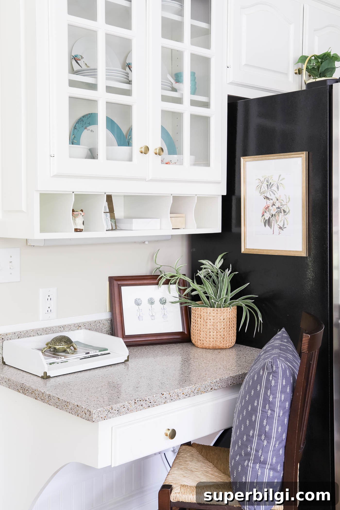 Beadboard Home Upgrades: Design Ideas, Costs and Installation 15 Kitchen Desk Area with artwork