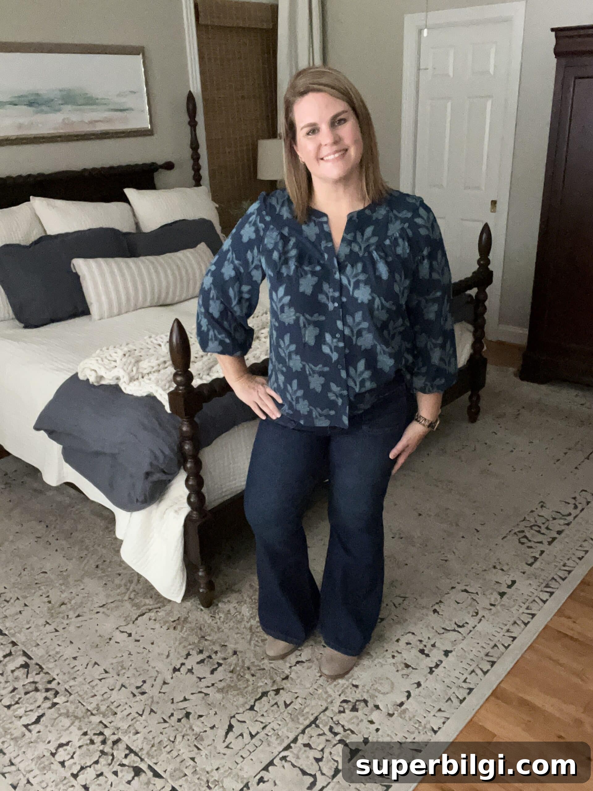 Early Fall Tops and Sweaters to Wear Now 5 Bell-sleeve floral button-down shirt