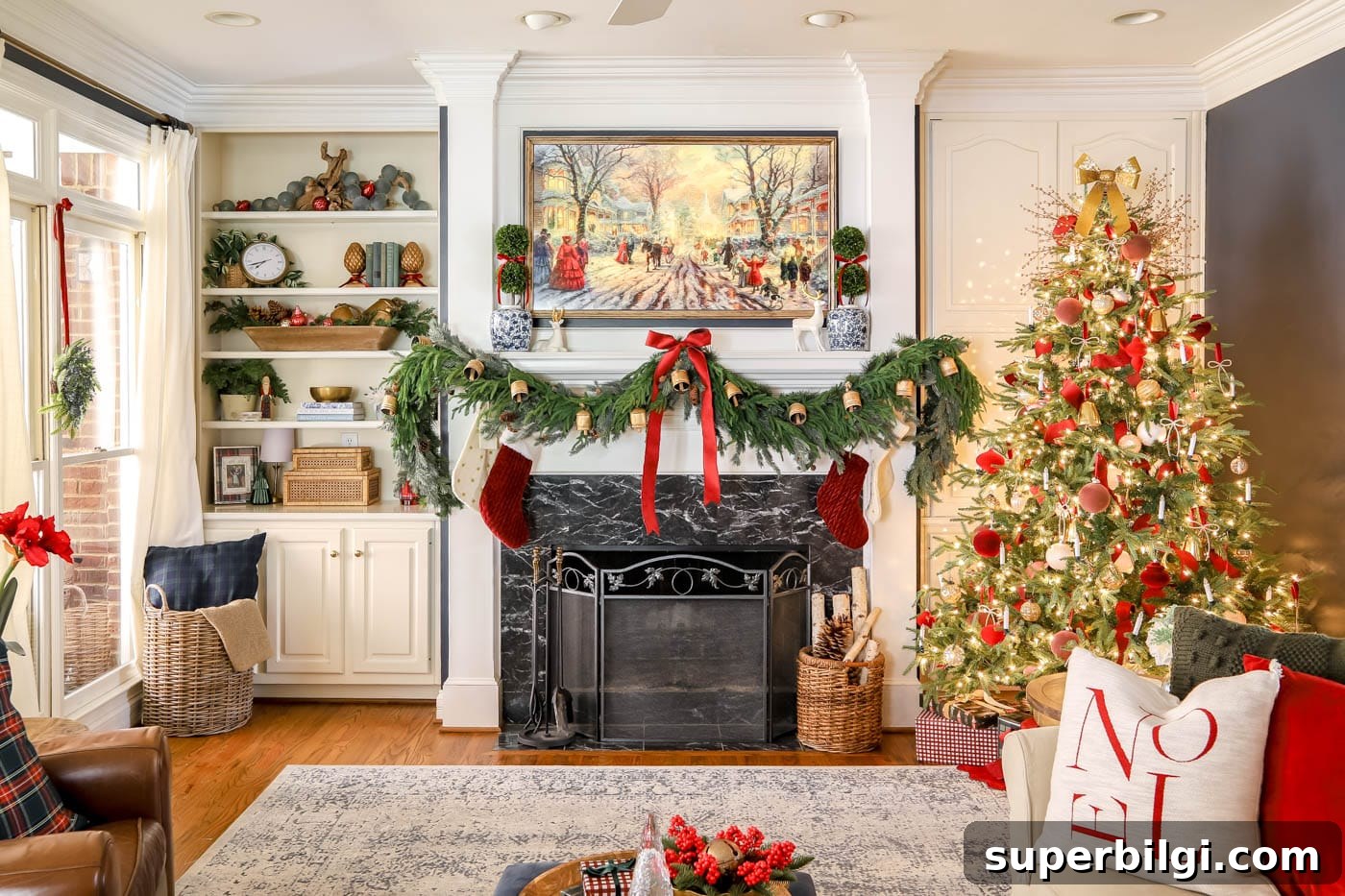 Red, White and Gold Christmas Decor Ideas 5 Red and white Christmas decor in living room