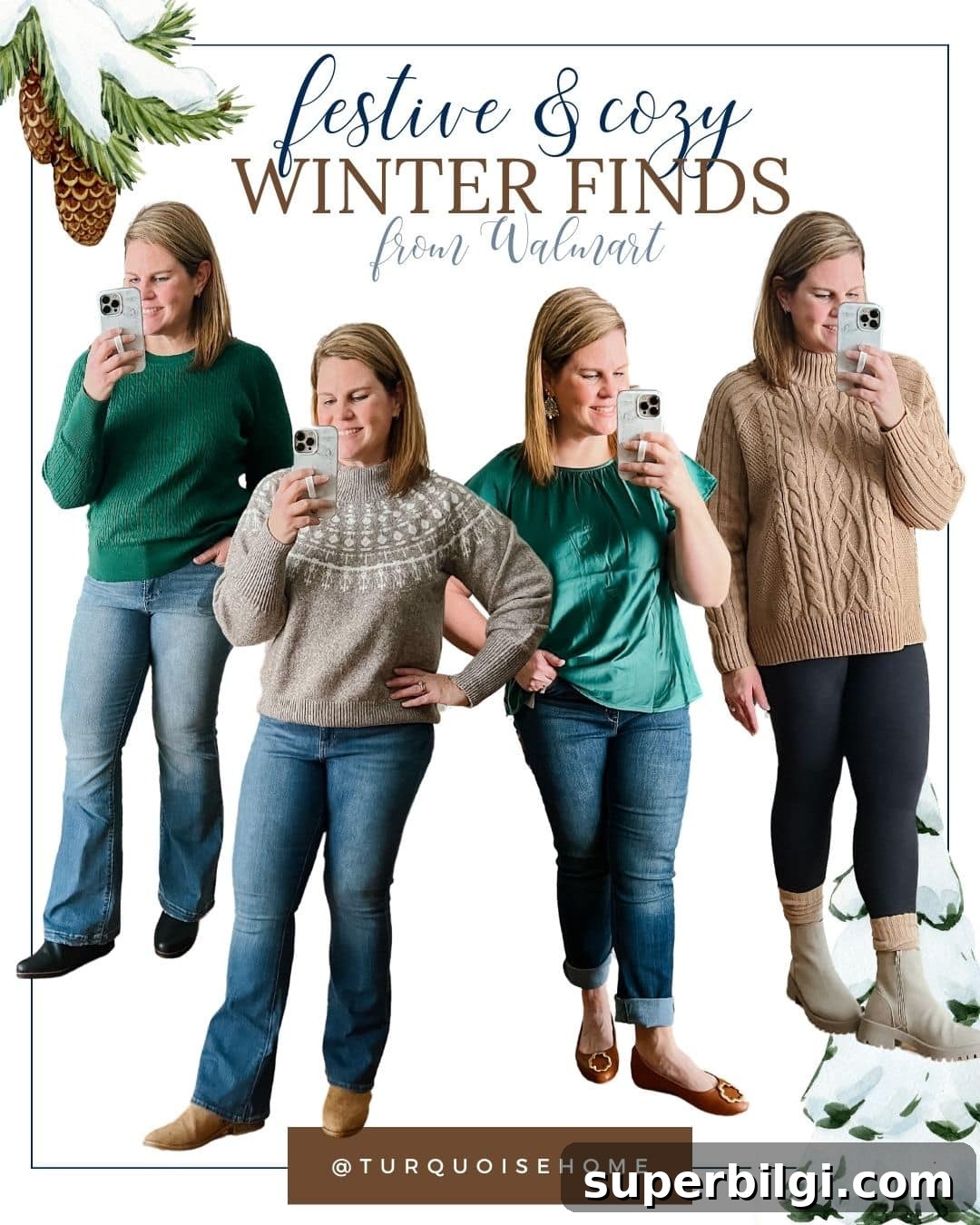 Affordable Winter Jeans and Cozy Sweaters 2 festive winter sweater and jeans outfits