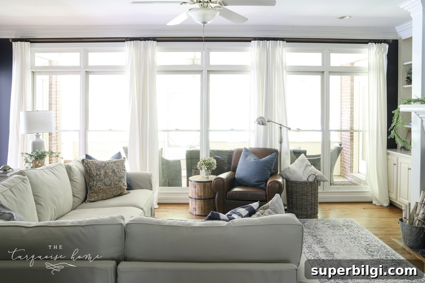 How to Hang Curtains: Step-by-Step Rod Installation 4 Wall of windows with long curtain rod
