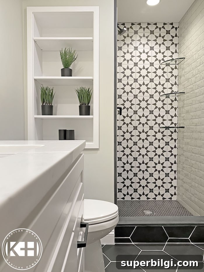 Benjamin Moore Silver Sage walls in a modern bathroom.