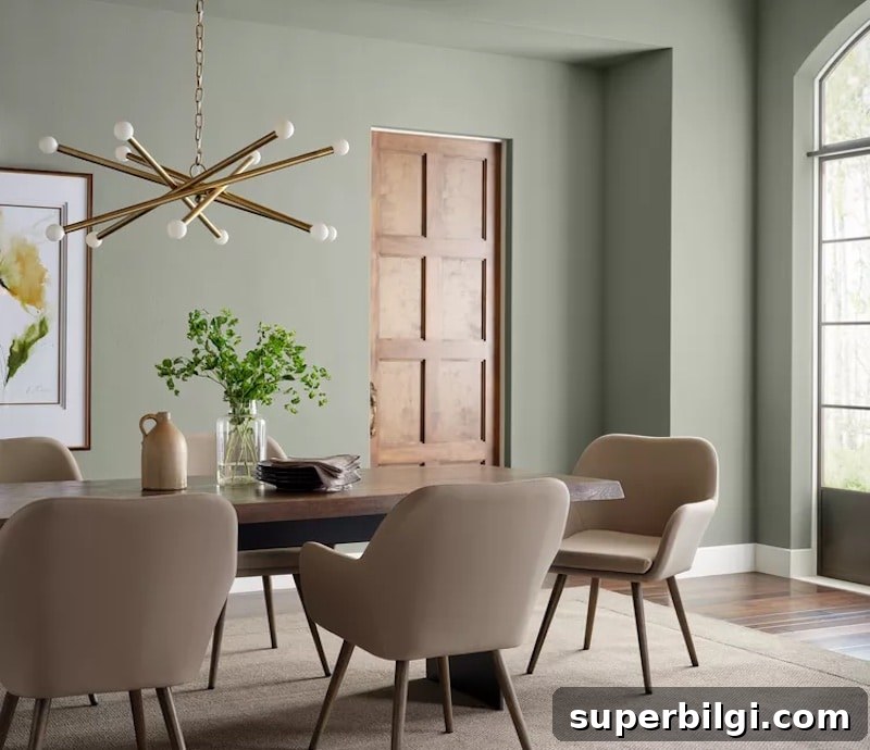 Sherwin Williams Evergreen Fog walls in dining room.