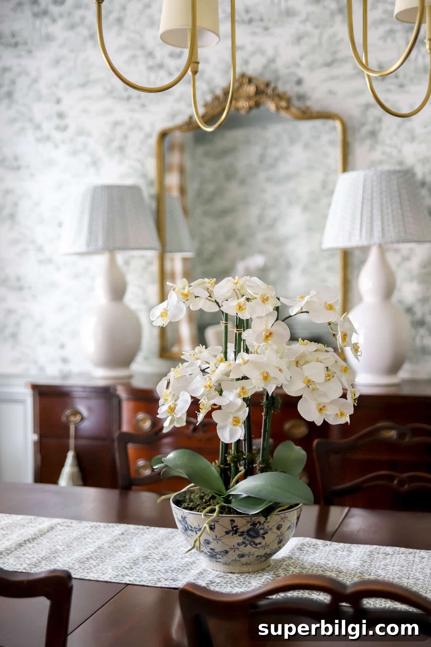 How to Style Ginger Jars for Elegant Home Decor 9 Faux orchid plant in dining room