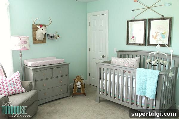 20 Nursery Paint Colors and Accent Wall Ideas for Baby Rooms 4 Green and Pink Girl's Nursery with Lide Green wall color.