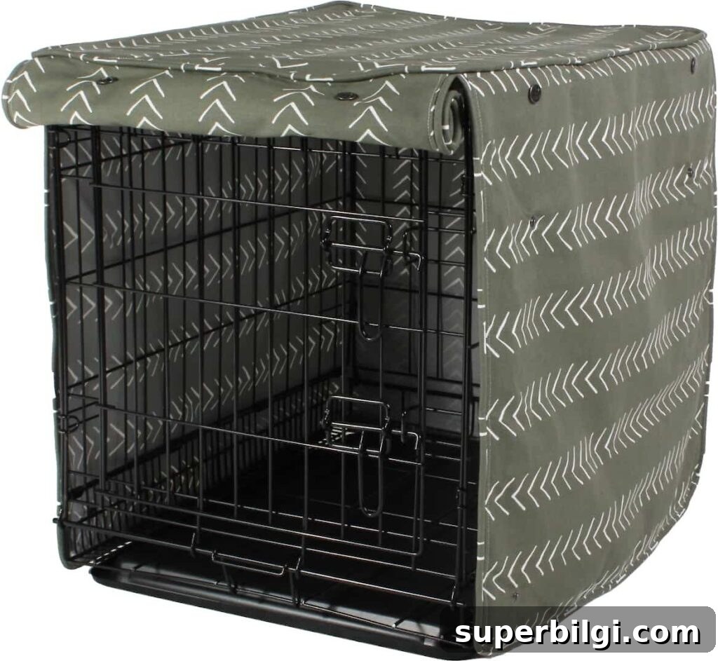 10+ Stylish Dog Crate Furniture Ideas for Modern Homes 7 Molly Mutt dog crate cover in green.