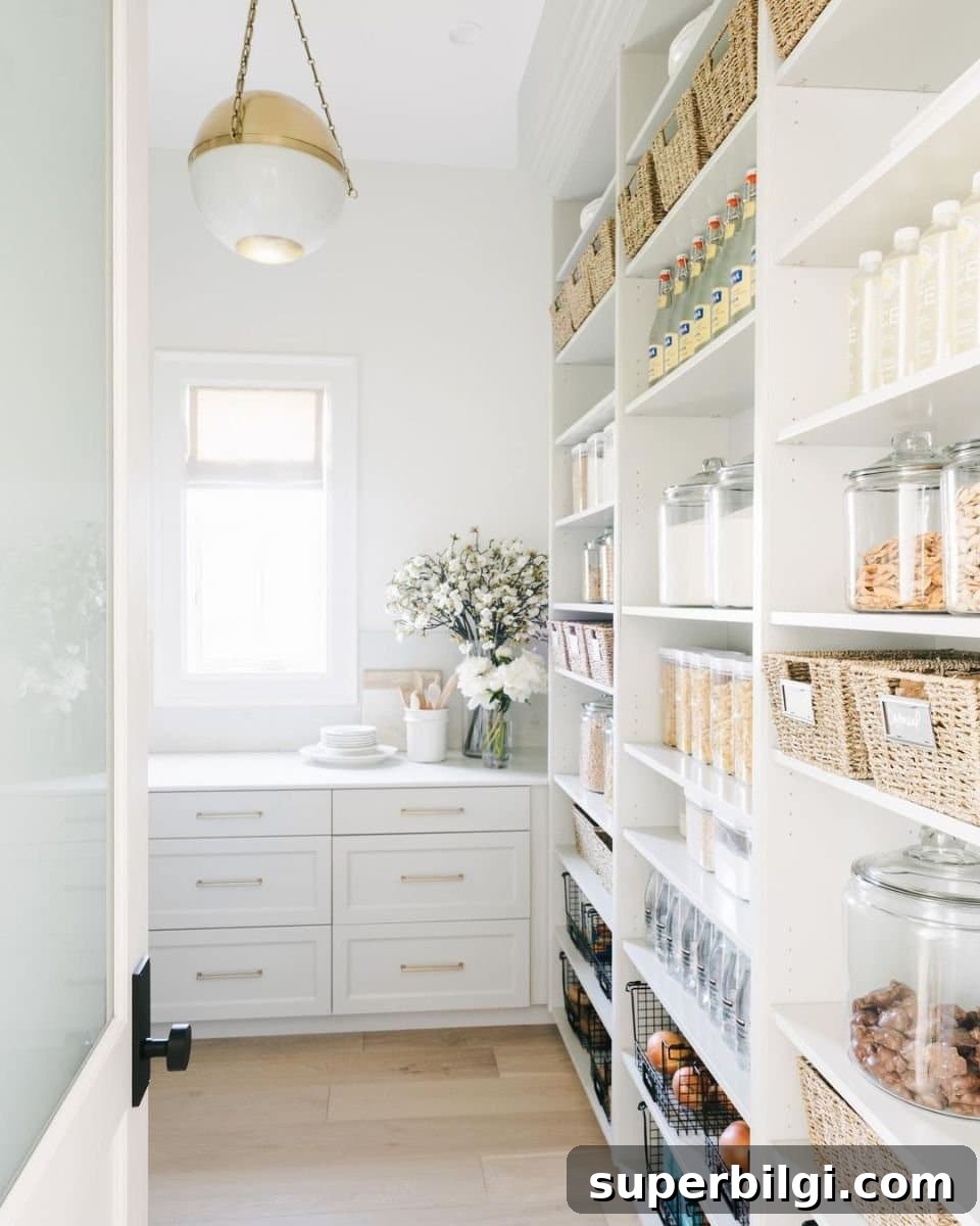 10+ Butler's Pantry Ideas for Stylish, Functional Spaces 17 bright scullery with open shelves and baskets.