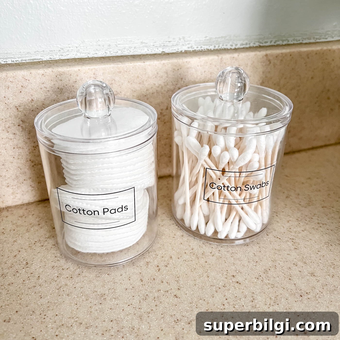 Under-Sink Storage Ideas for Bathroom Organization 11 small vessel storage for cotton rounds and cotton swabs.