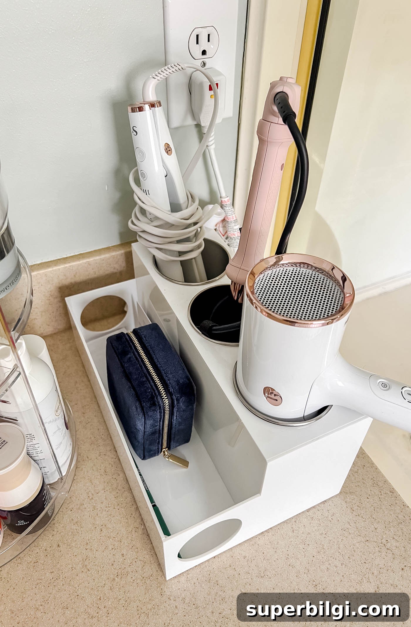 Under-Sink Storage Ideas for Bathroom Organization 13 counter-top hair tool organizer