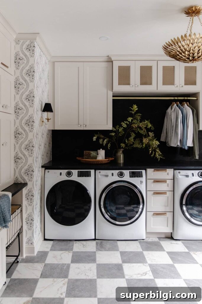 checkerboard laundry room floors from Chris Loves Julia