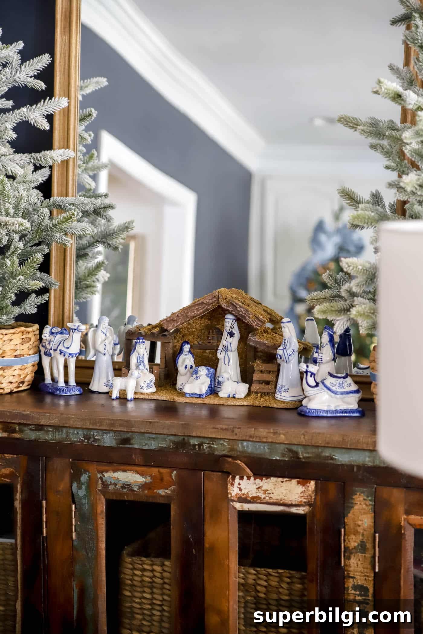 Orange, Blue and Brown Christmas Decor Ideas 13 blue and white nativity scene