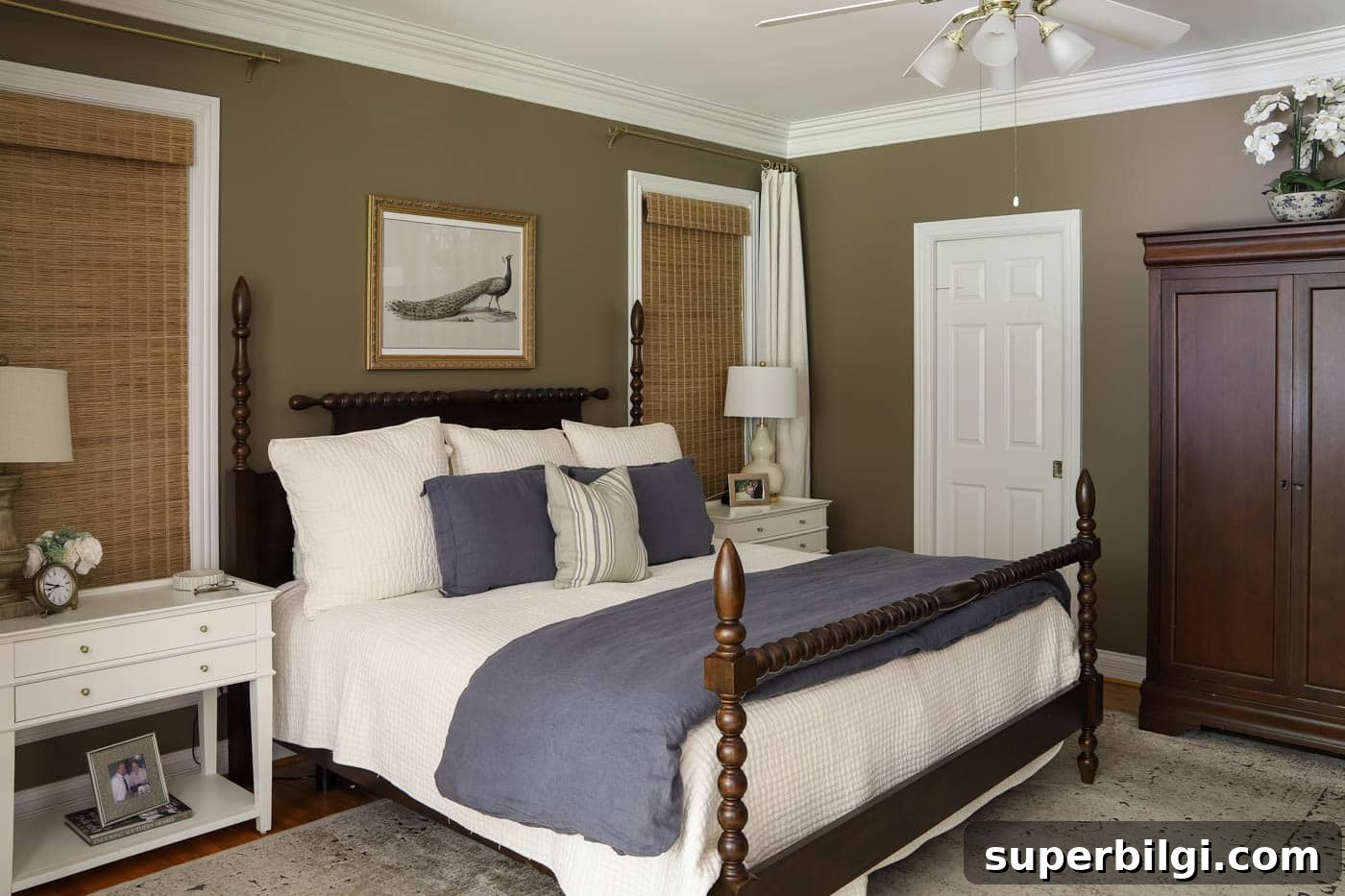 primary bedroom with Davenport Tan on the walls.