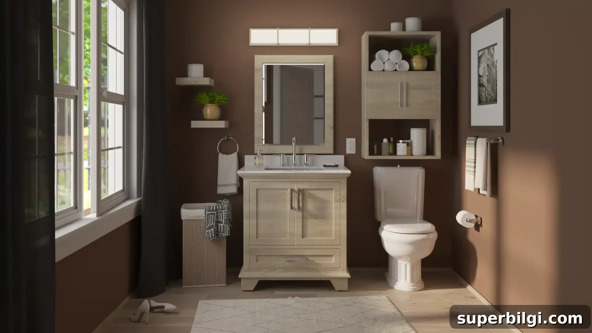Brown Paint Colors to Transform Your Home 9 Valspar Rue Bourbon painted bathroom