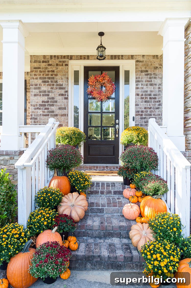 Small Porch Decorating Ideas to Maximize Style and Space 14 fall front porch with mums