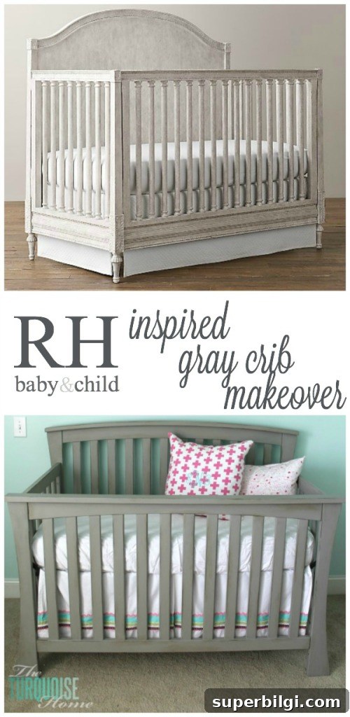 Gray Crib Before & After with Annie Sloan Chalk Paint 9 Restoration Hardware Baby and Child inspired gray crib makeover | TheTurquoiseHome.com