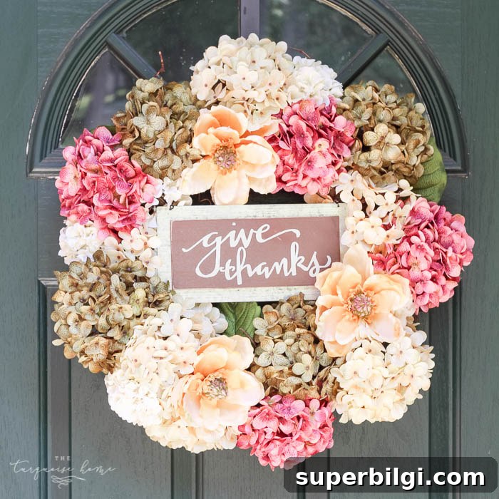 Hydrangea Decorating Ideas: Centerpieces and Bouquets 6 So easy and cute!! Love this DIY Faux Hydrangea Fall Wreath!