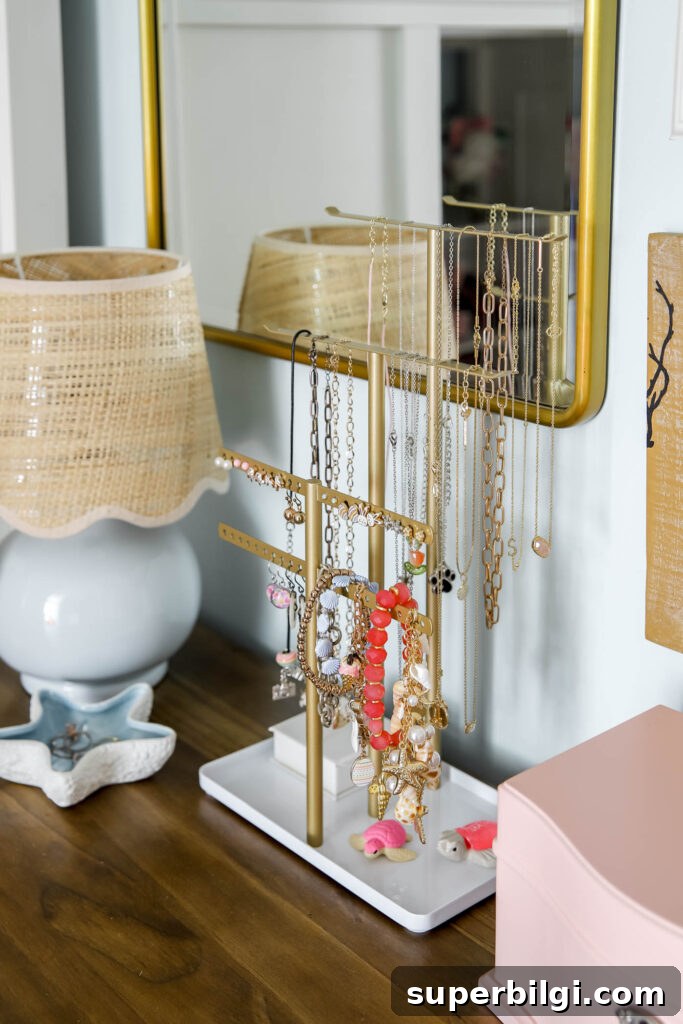 jewelry organizer in tween girls room