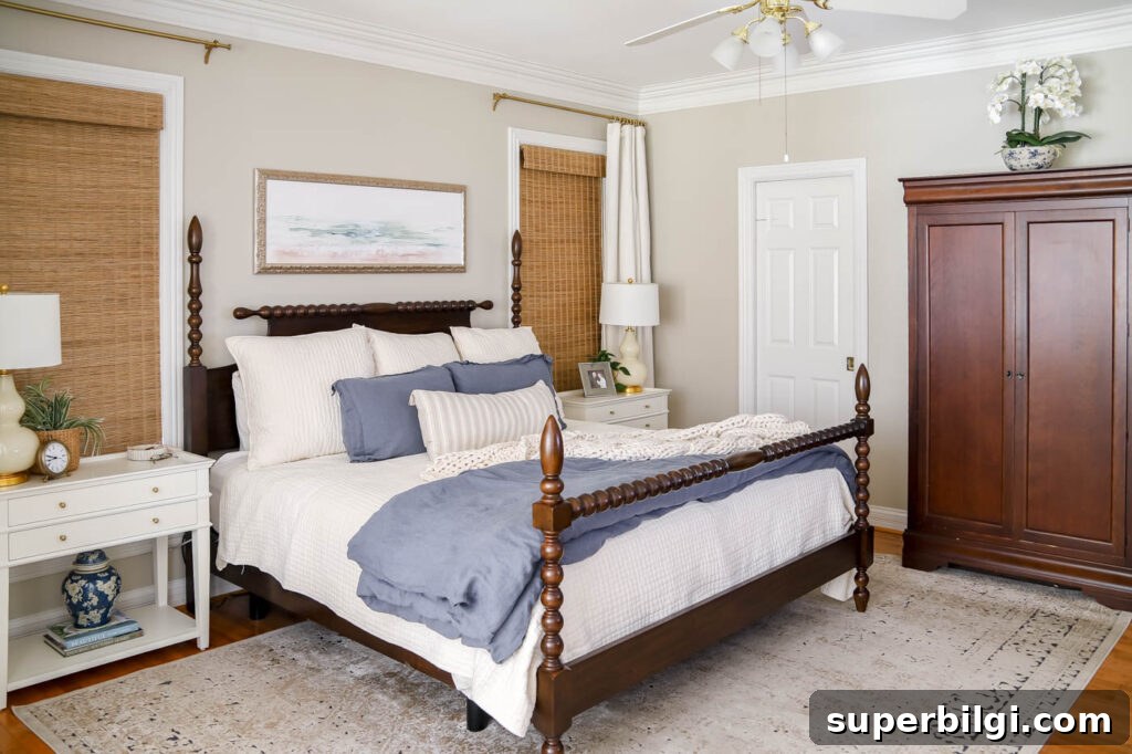 Benjamin Moore Davenport Tan (HC-76): Primary Bedroom Makeover 5 before and after bedroom