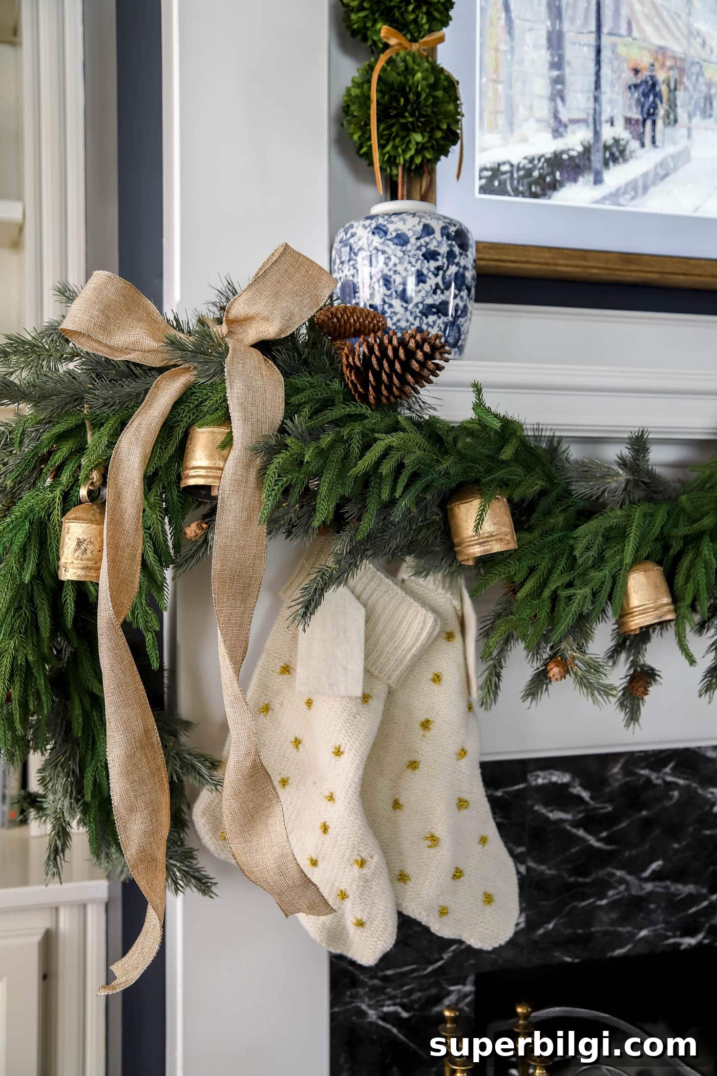 Holiday Kitchen: Christmas Ribbon Ideas and Red Plaid Tree 8 neutral bow with christmas decor