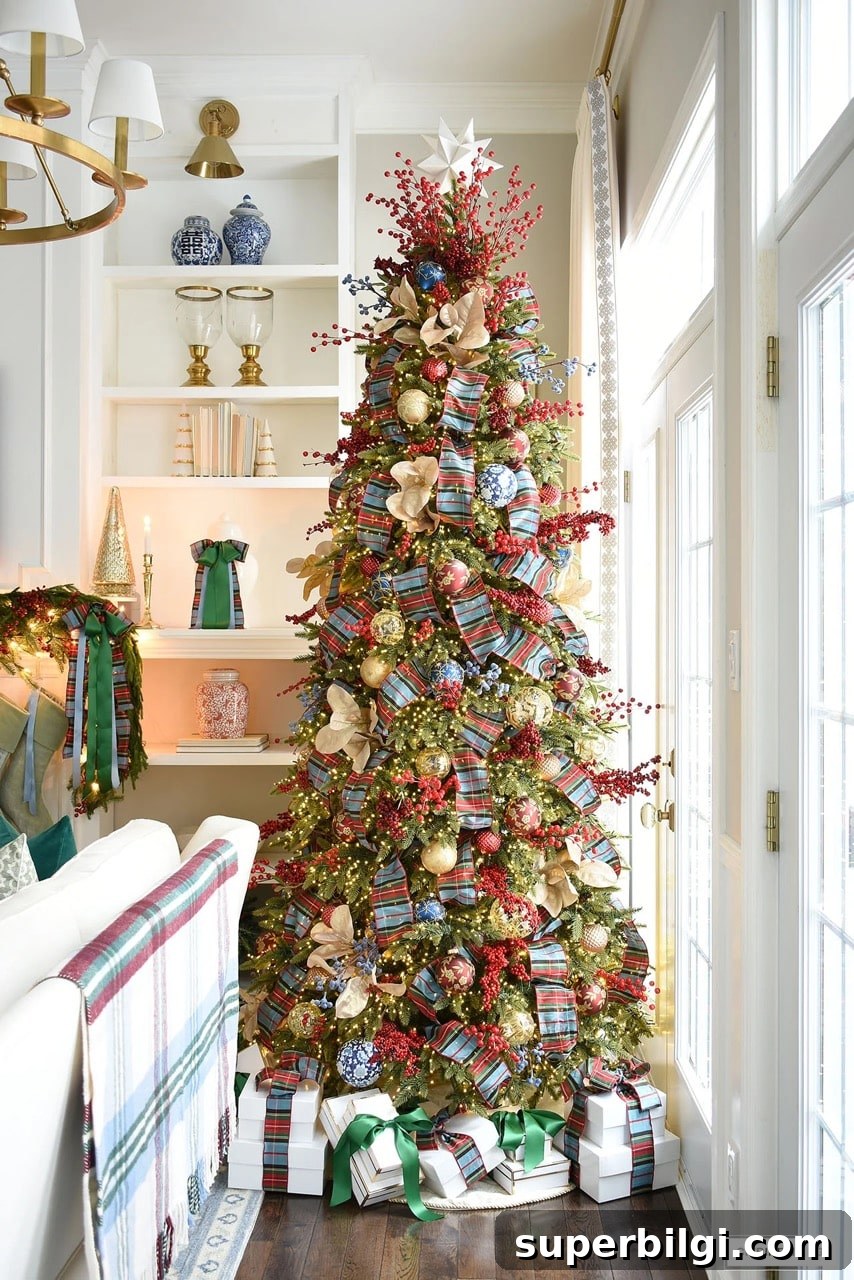Holiday Kitchen: Christmas Ribbon Ideas and Red Plaid Tree 10 traditional christmas tree decor