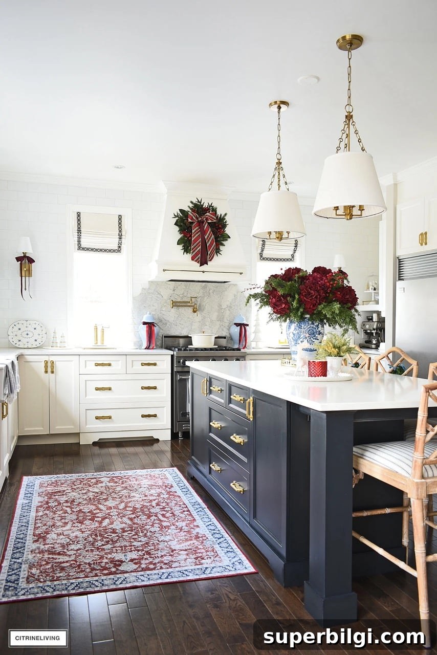 traditional kitchen decorated for Christmas
