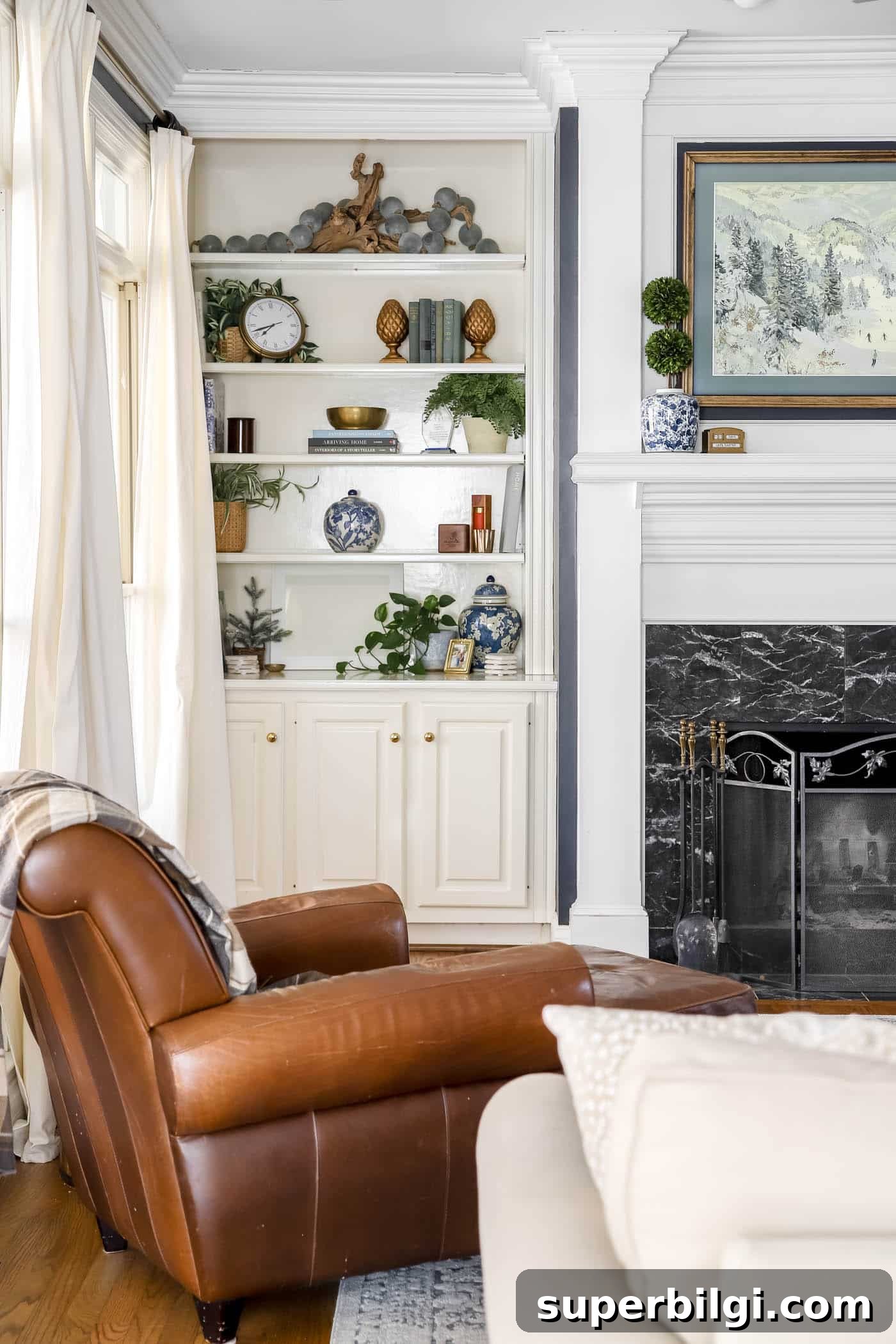 Slow Decorating: Why I No Longer Rush Room Makeovers 7 winter bookshelves in living room.