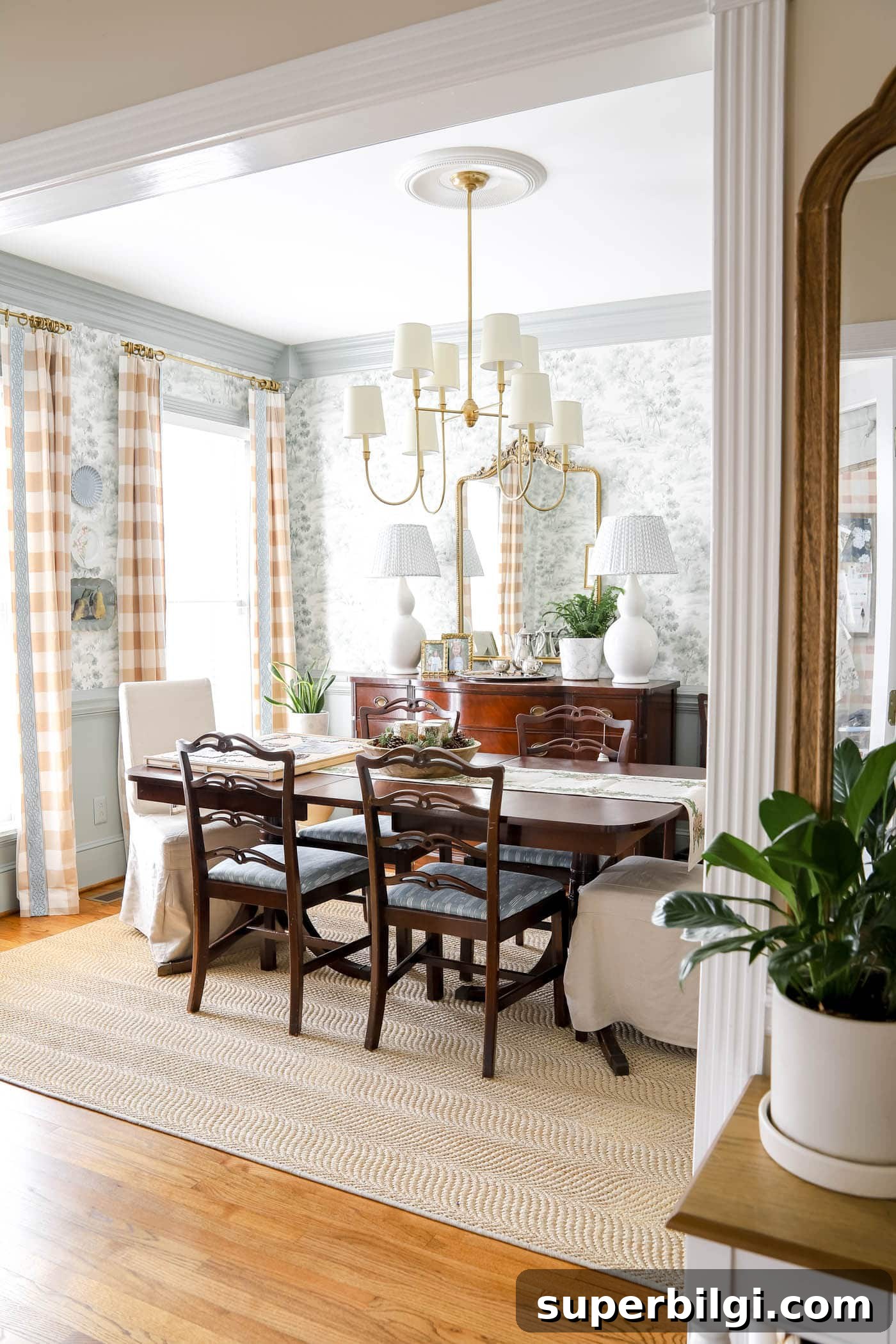 dining room with winter decor and puzzle table
