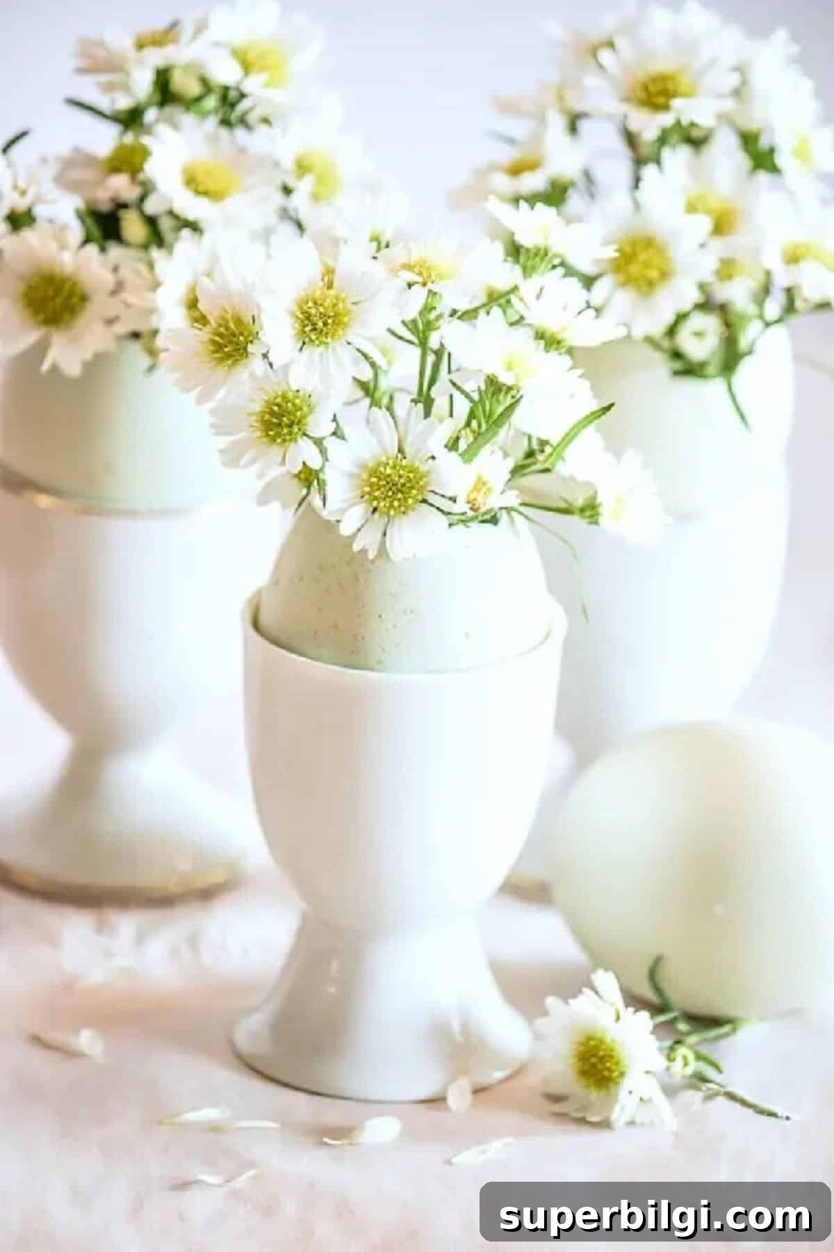 Easter Tablescapes and Sea Salt Paint: Fresh Spring Decor 12 beautiful spring decorating ideas like egg cups with daisies.